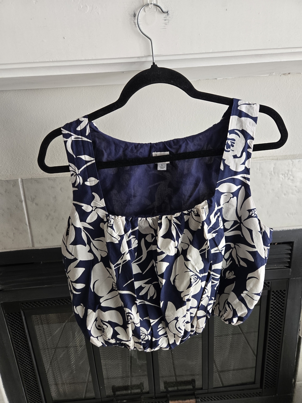 a new day Navy and White Floral Cropped Blouson Tank